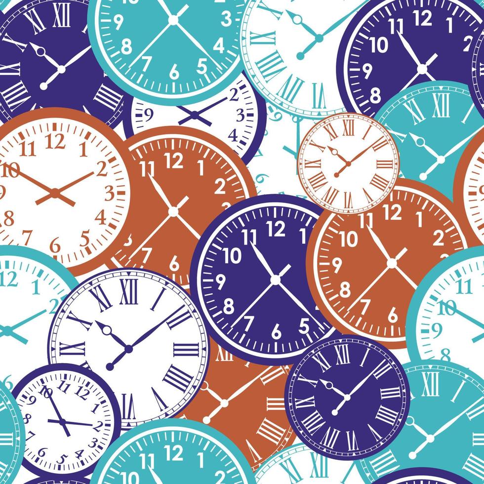 Clock seamless pattern. Color texture of time. vector