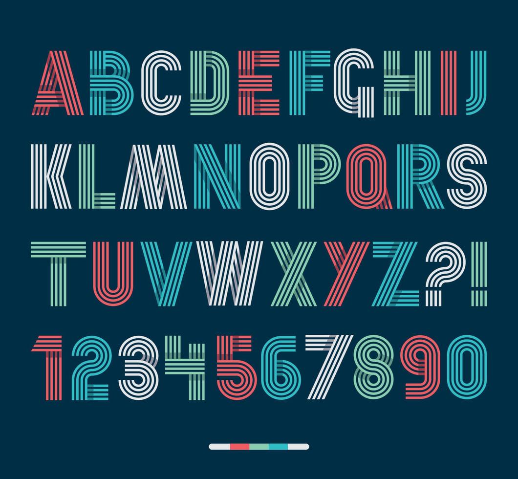 Retro stripes funky fonts set,trendy elegant retro style design. Vector design.