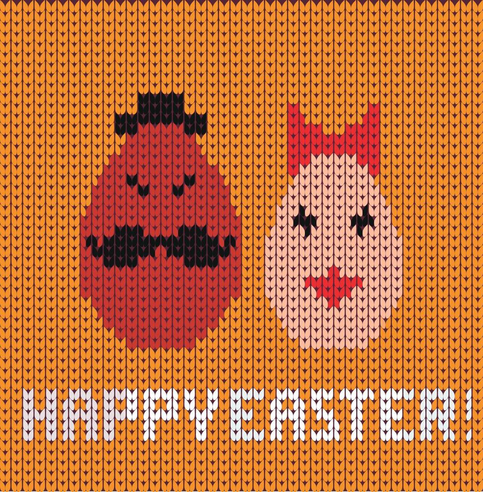 Happy easter background on knitting orange background vector