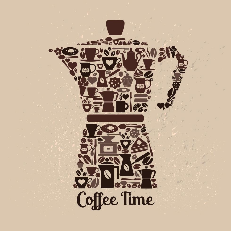 Coffee pot of small icons. Flat illustration of coffee. vector