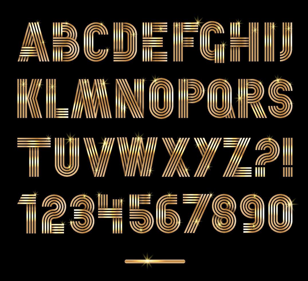 Retro stripes gold fonts set,trendy elegant retro style design. vector
