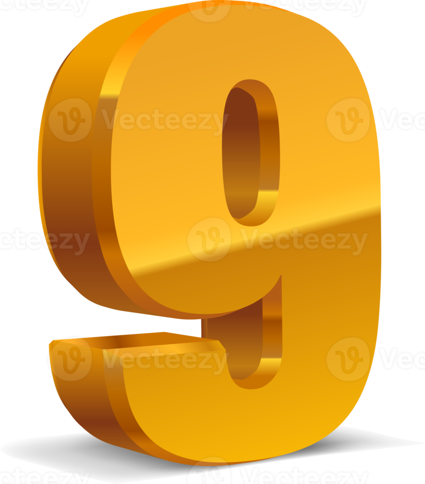 3d golden number 9 png