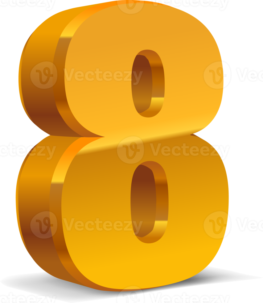 3d golden number 8 png