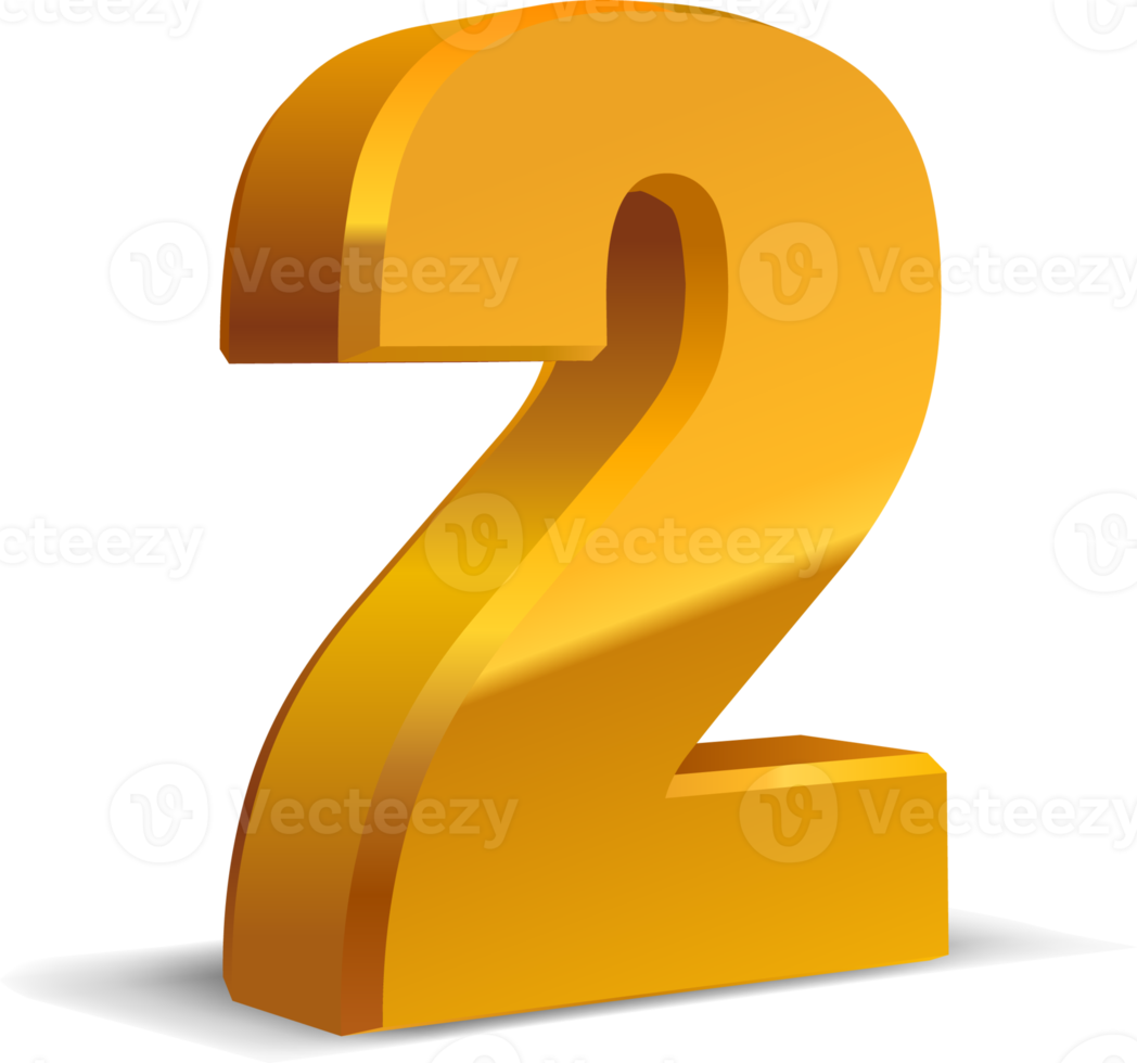 3d golden number 2 png