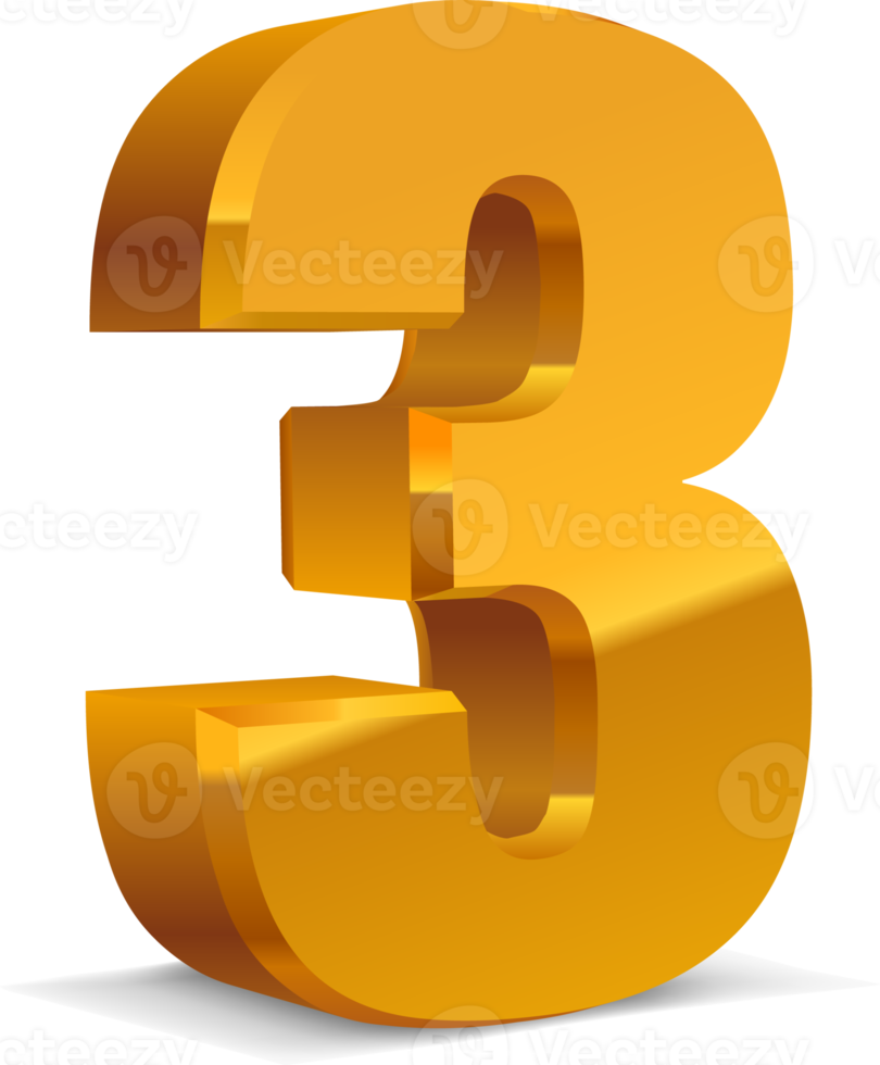 3d golden number 3 png