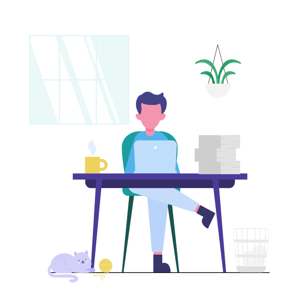 People working at home office and typing laptop online. png