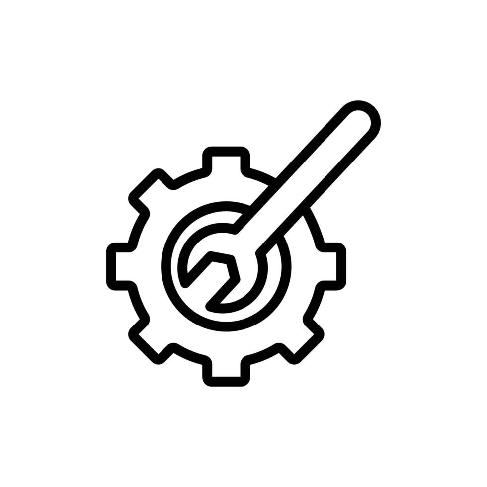 Gear line icon illustration with wrench. suitable for repair icon. icon illustration related repair, maintenance. Simple vector design editable