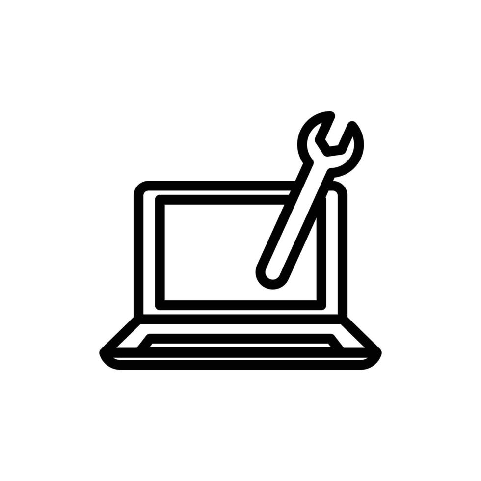 Laptop line icon illustration with wrench. icon illustration related repair, maintenance. Simple vector design editable