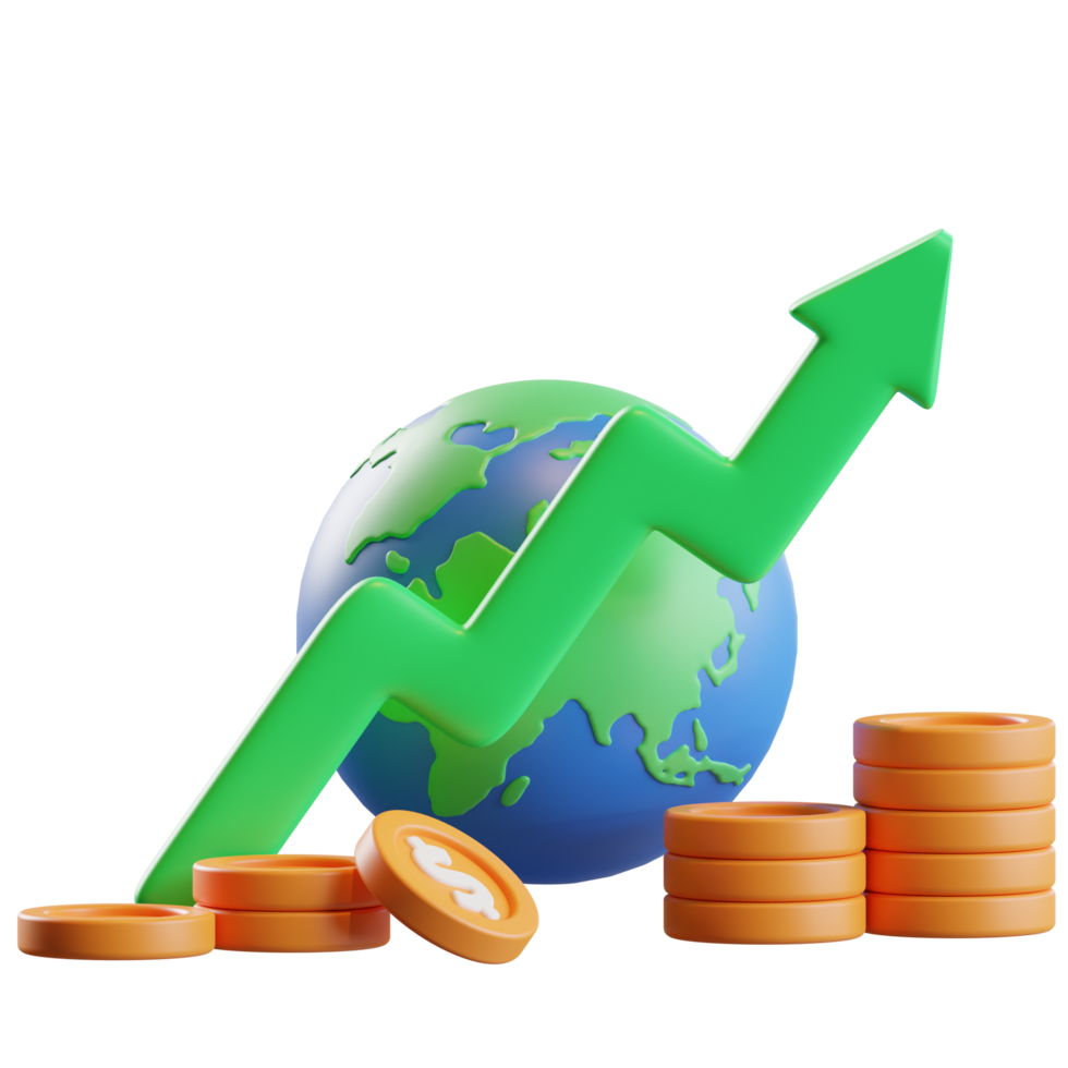 illustration 3d de la croissance des revenus de l'économie mondiale png