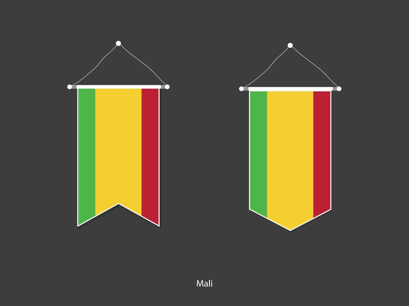 bandera de Malí en varias formas, vector de banderín de bandera de fútbol, ilustración vectorial.