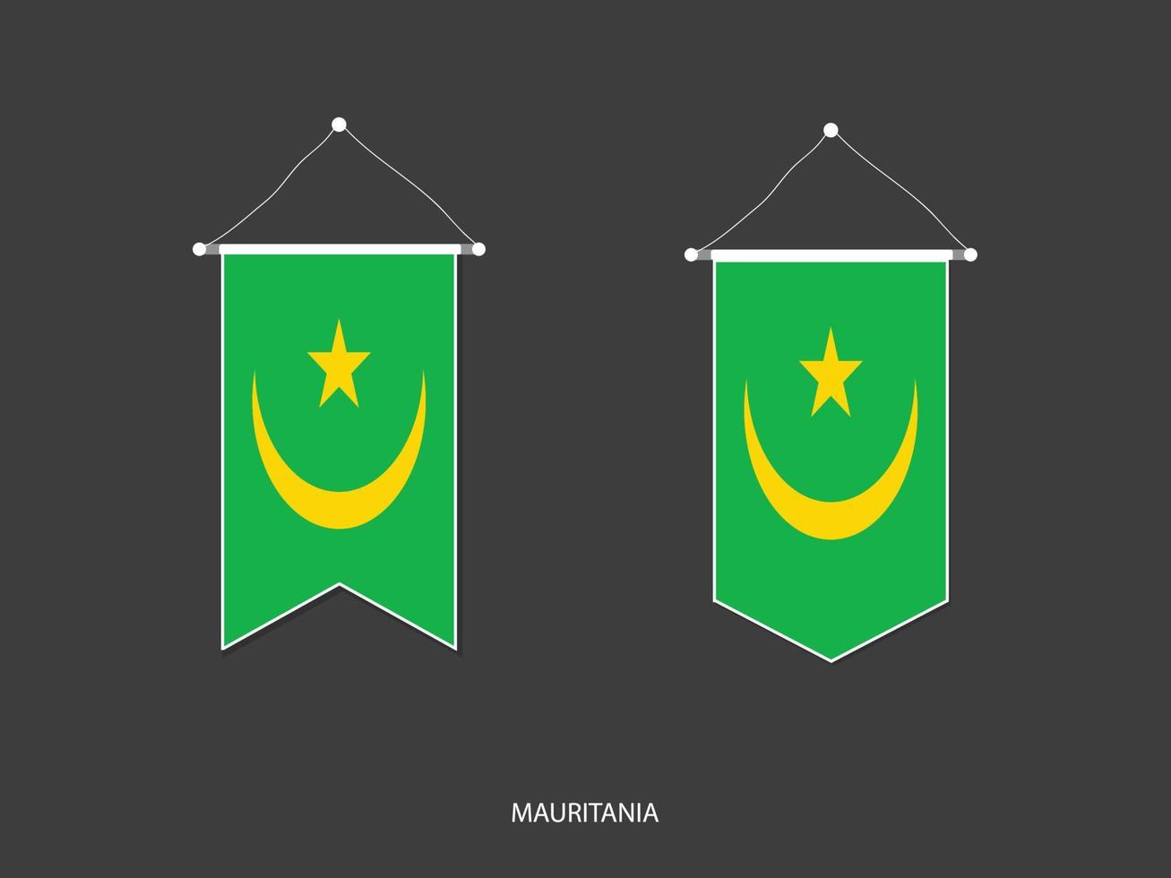 bandera de mauritania en varias formas, vector de banderín de bandera de fútbol, ilustración vectorial.