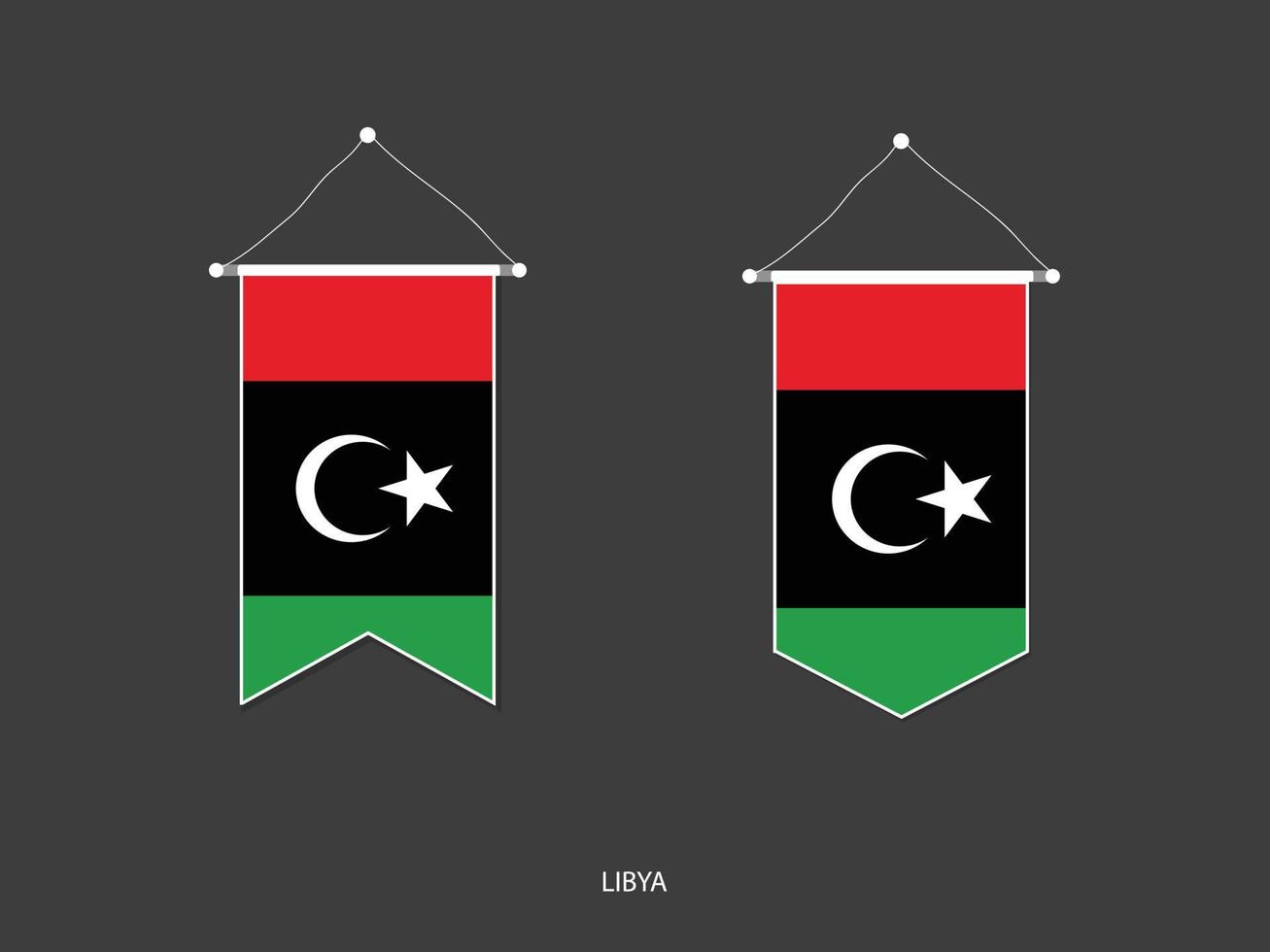 bandera de libia en varias formas, vector de banderín de bandera de fútbol, ilustración vectorial.