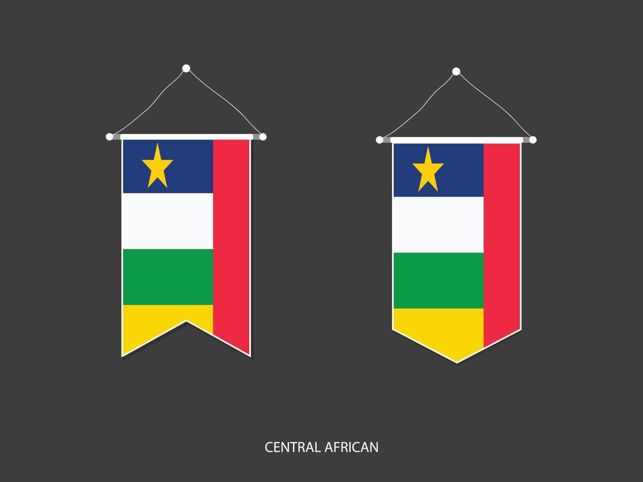 bandera centroafricana en varias formas, vector de banderín de bandera de fútbol, ilustración vectorial.