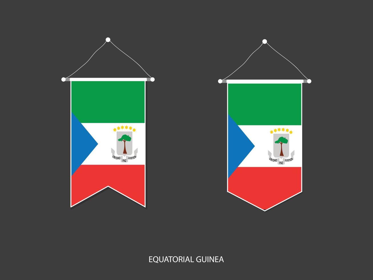 bandera de guinea ecuatorial en varias formas, vector de banderín de bandera de fútbol, ilustración vectorial.