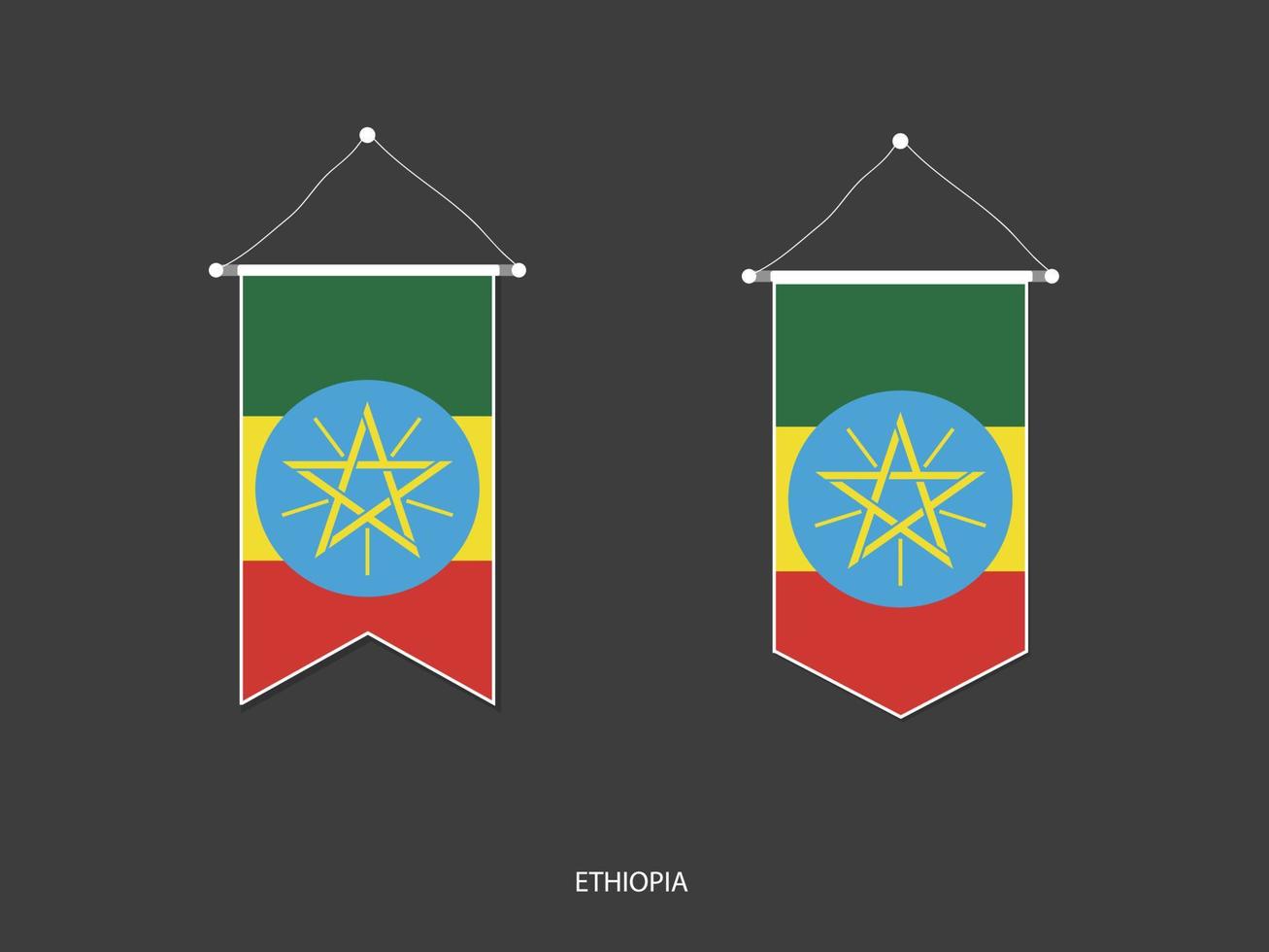 Ethiopia flag in various shape, Soccer Flag Pennant Vector ,Vector illustration.
