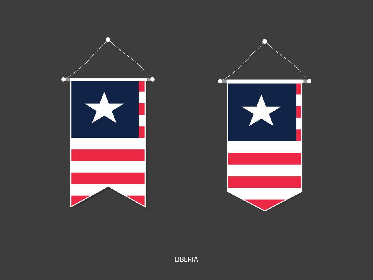 bandera de liberia en varias formas, vector de banderín de bandera de fútbol, ilustración vectorial.