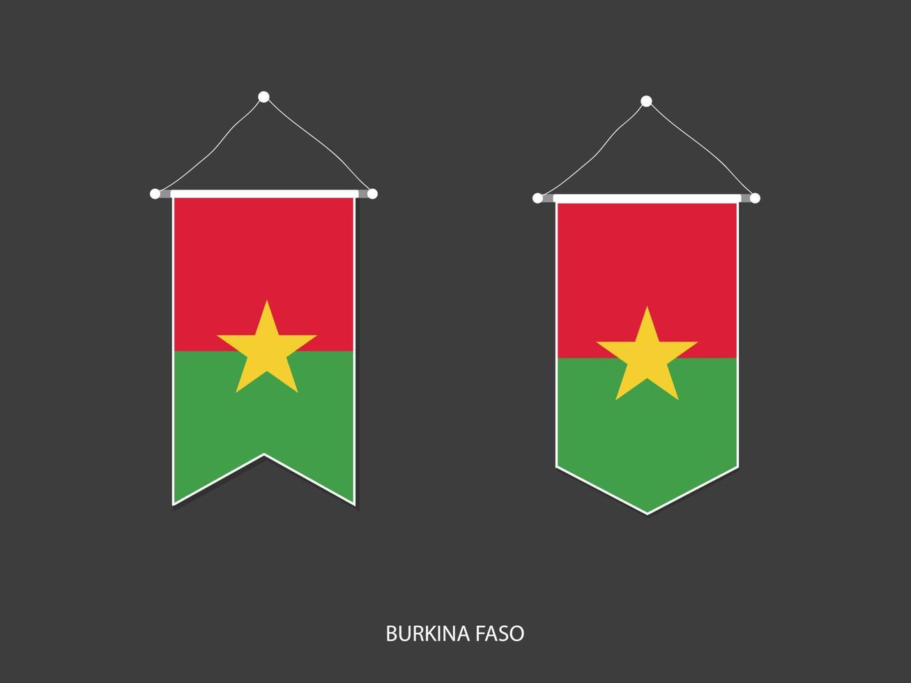 bandera de burkina faso en varias formas, vector de banderín de bandera de fútbol, ilustración vectorial.