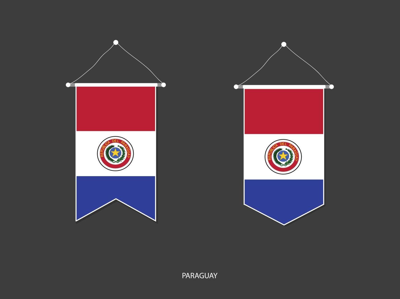 bandera de paraguay en varias formas, vector de banderín de bandera de fútbol, ilustración vectorial.