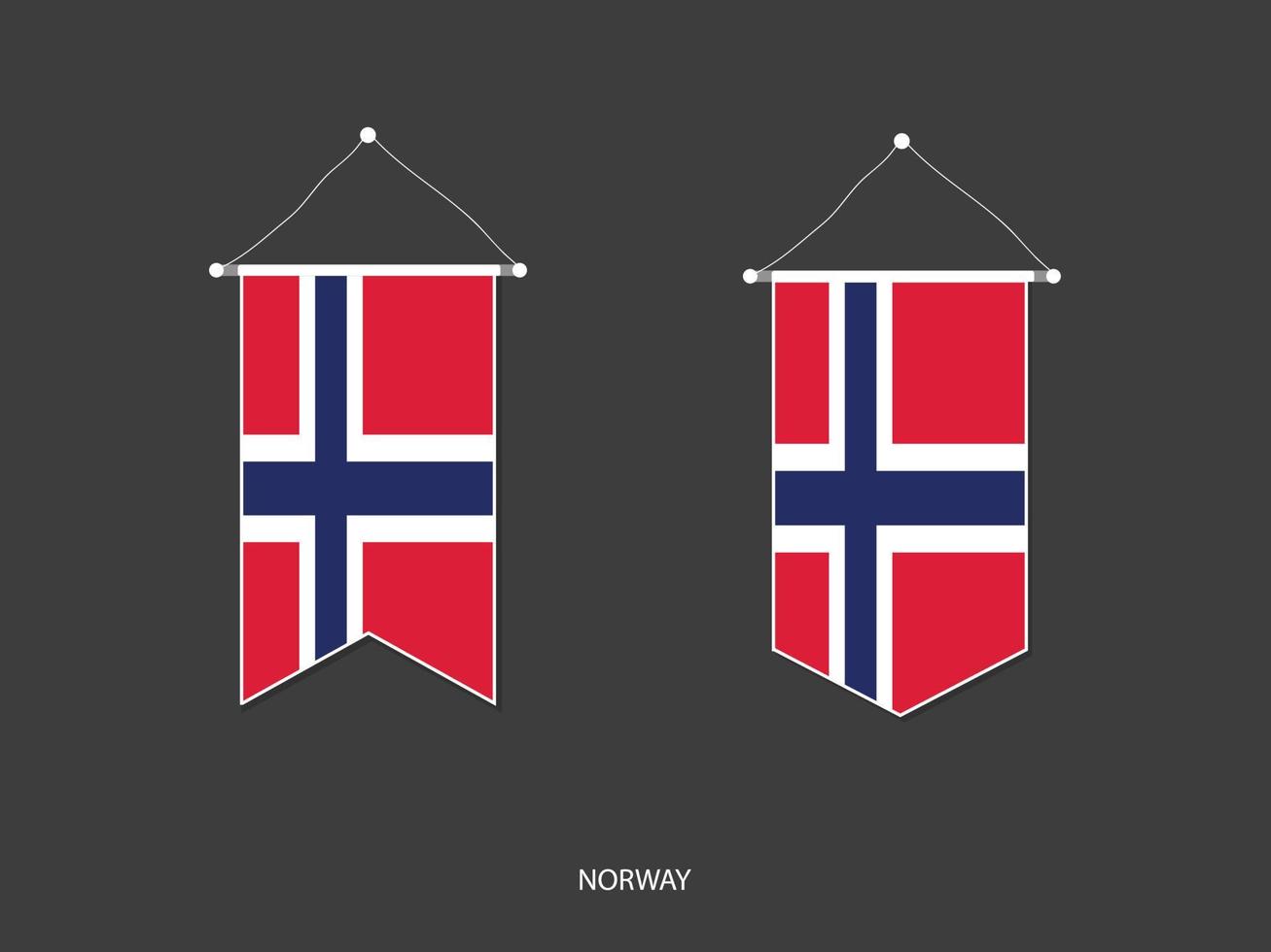 bandera de noruega en varias formas, vector de banderín de bandera de fútbol, ilustración vectorial.