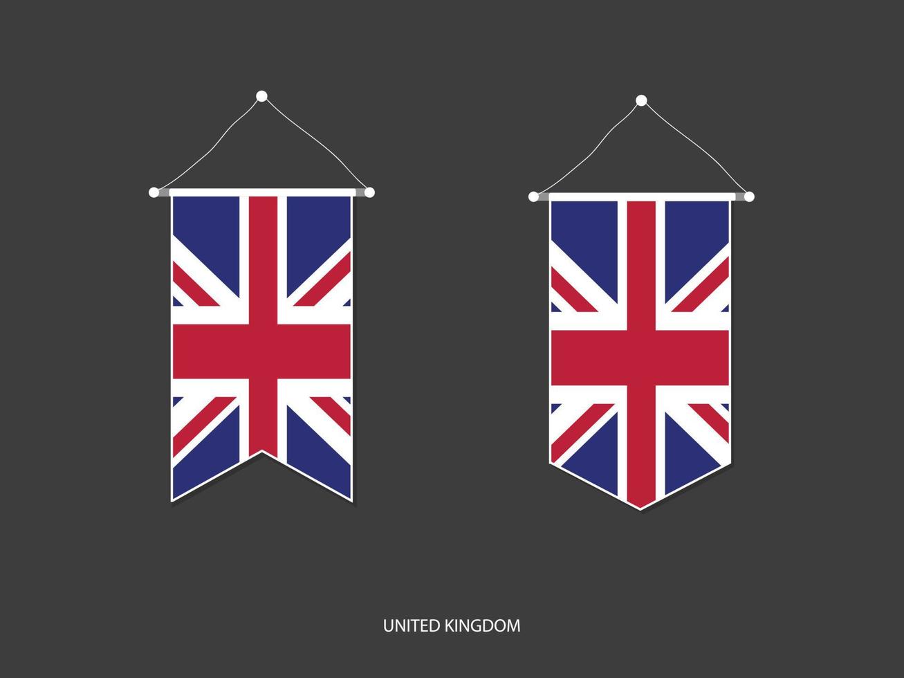 bandera del Reino Unido en varias formas, vector de banderín de bandera de fútbol, ilustración vectorial.