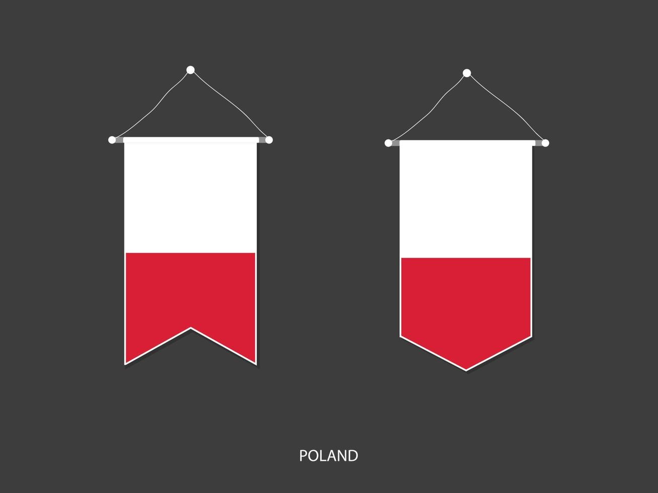 bandera de polonia en varias formas, vector de banderín de bandera de fútbol, ilustración vectorial.
