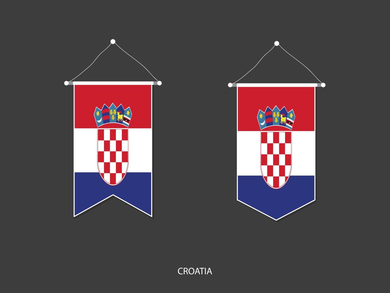 bandera de croacia en varias formas, vector de banderín de bandera de fútbol, ilustración vectorial.