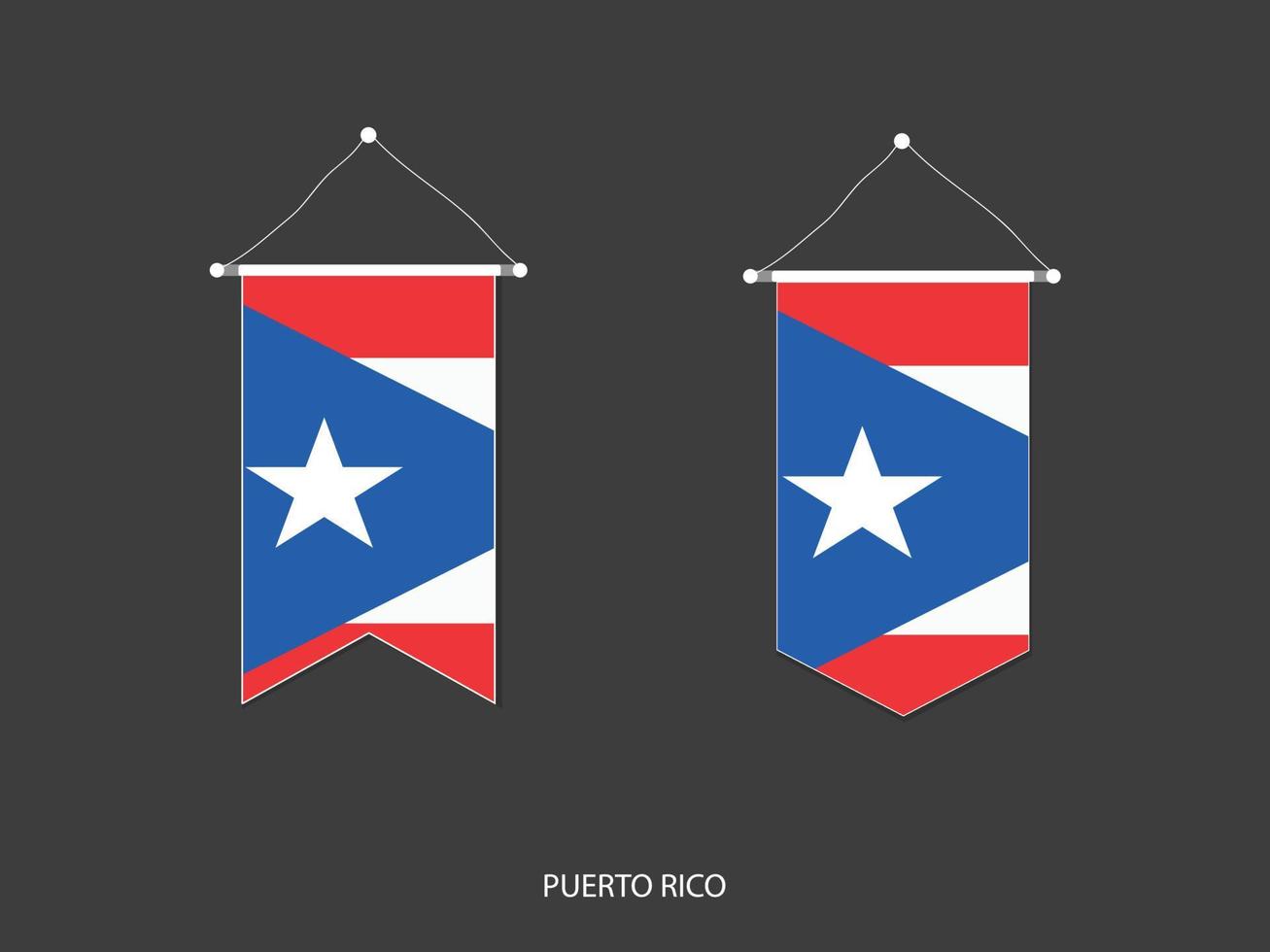 bandera de puerto rico en varias formas, vector de banderín de bandera de fútbol, ilustración vectorial.