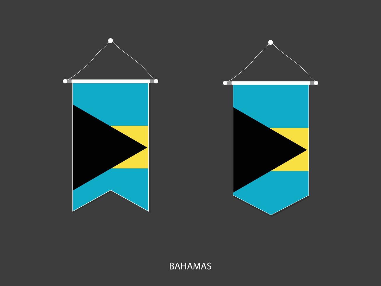 bandera de bahamas en varias formas, vector de banderín de bandera de fútbol, ilustración vectorial.