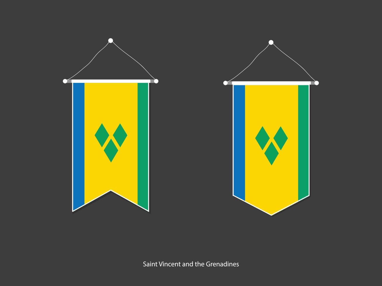 bandera de san vicente y las granadinas en varias formas, vector de banderín de bandera de fútbol, ilustración vectorial.