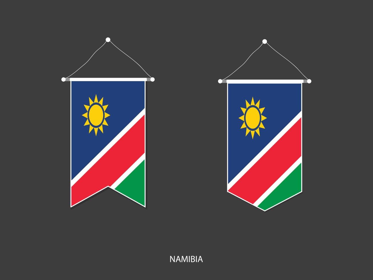 bandera de namibia en varias formas, vector de banderín de bandera de fútbol, ilustración vectorial.