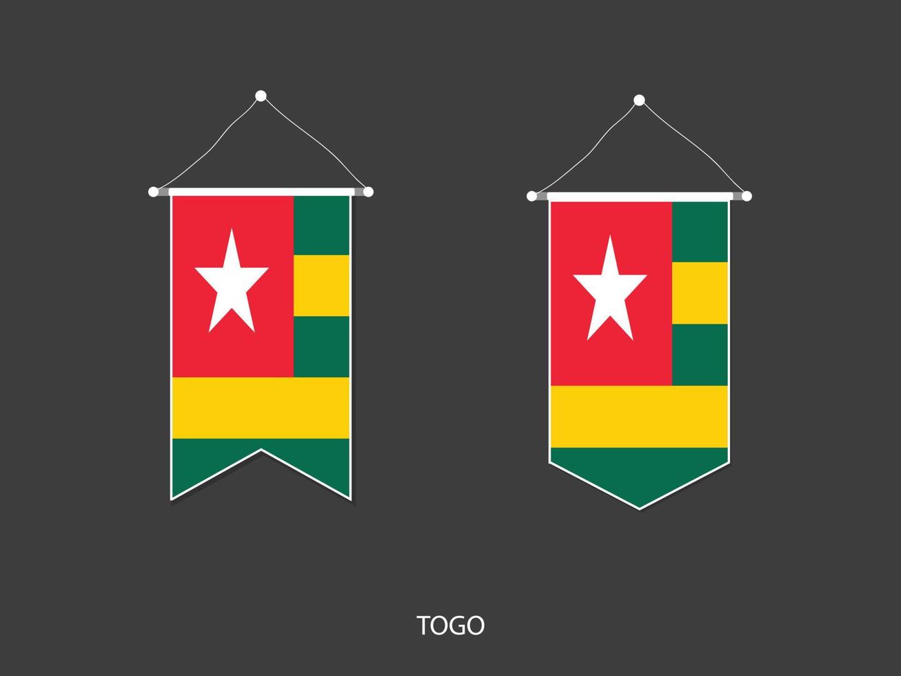 bandera de togo en varias formas, vector de banderín de bandera de fútbol, ilustración vectorial.