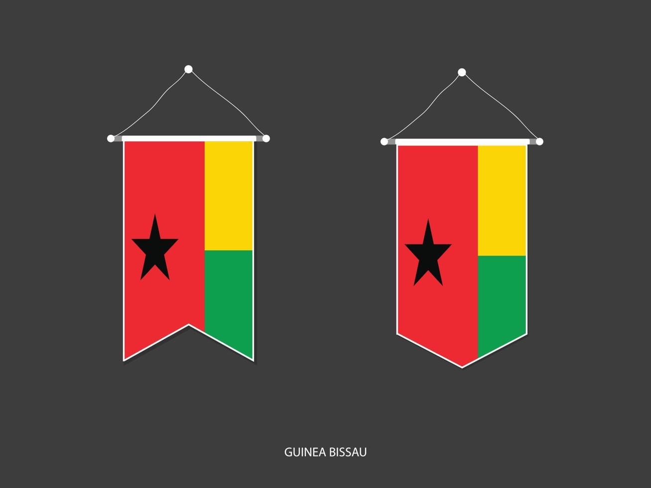 bandera de guinea bissau en varias formas, vector de banderín de bandera de fútbol, ilustración vectorial.