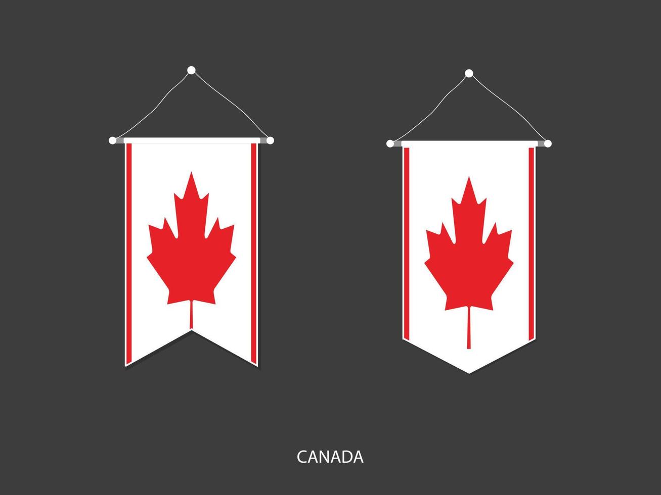 bandera de canadá en varias formas, vector de banderín de bandera de fútbol, ilustración vectorial.