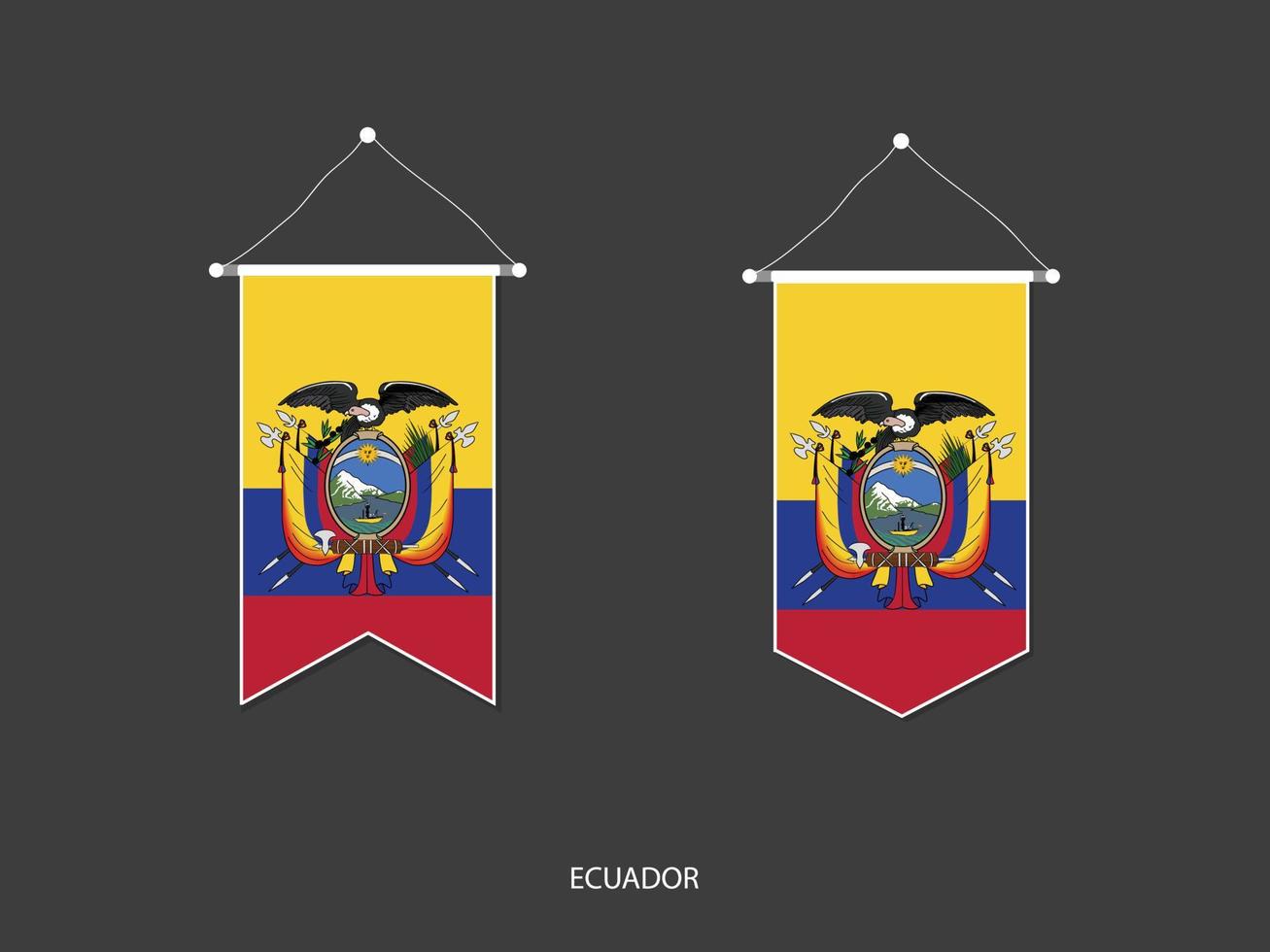 bandera de ecuador en varias formas, vector de banderín de bandera de fútbol, ilustración vectorial.