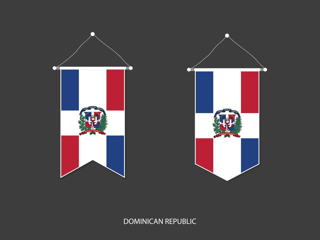 bandera de república dominicana en varias formas, vector de banderín de bandera de fútbol, ilustración vectorial.