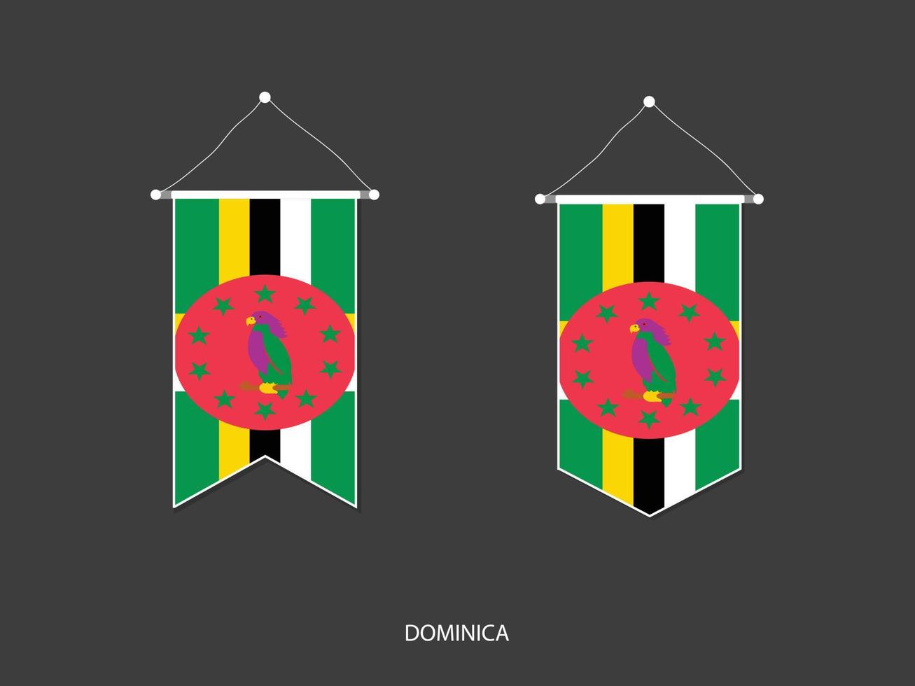 Dominica flag in various shape, Soccer Flag Pennant Vector ,Vector illustration.
