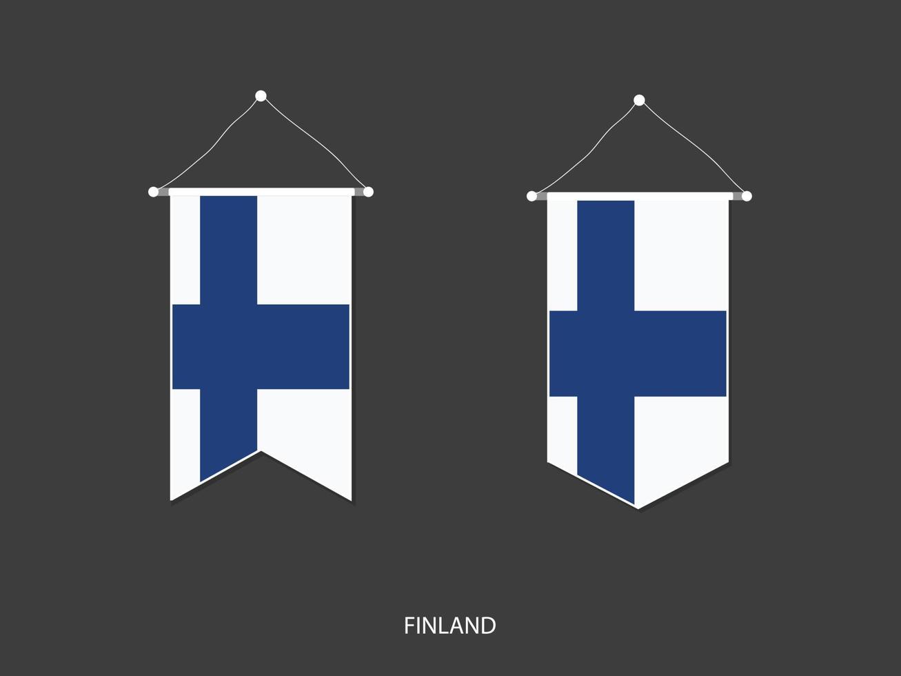 Bandera de Finlandia en varias formas, vector de banderín de bandera de fútbol, ilustración vectorial.