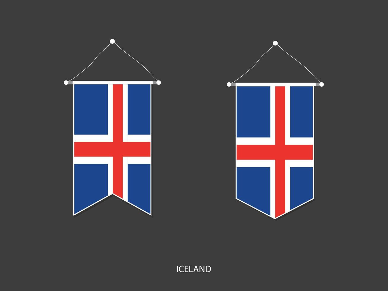 Iceland flag in various shape, Soccer Flag Pennant Vector ,Vector illustration.
