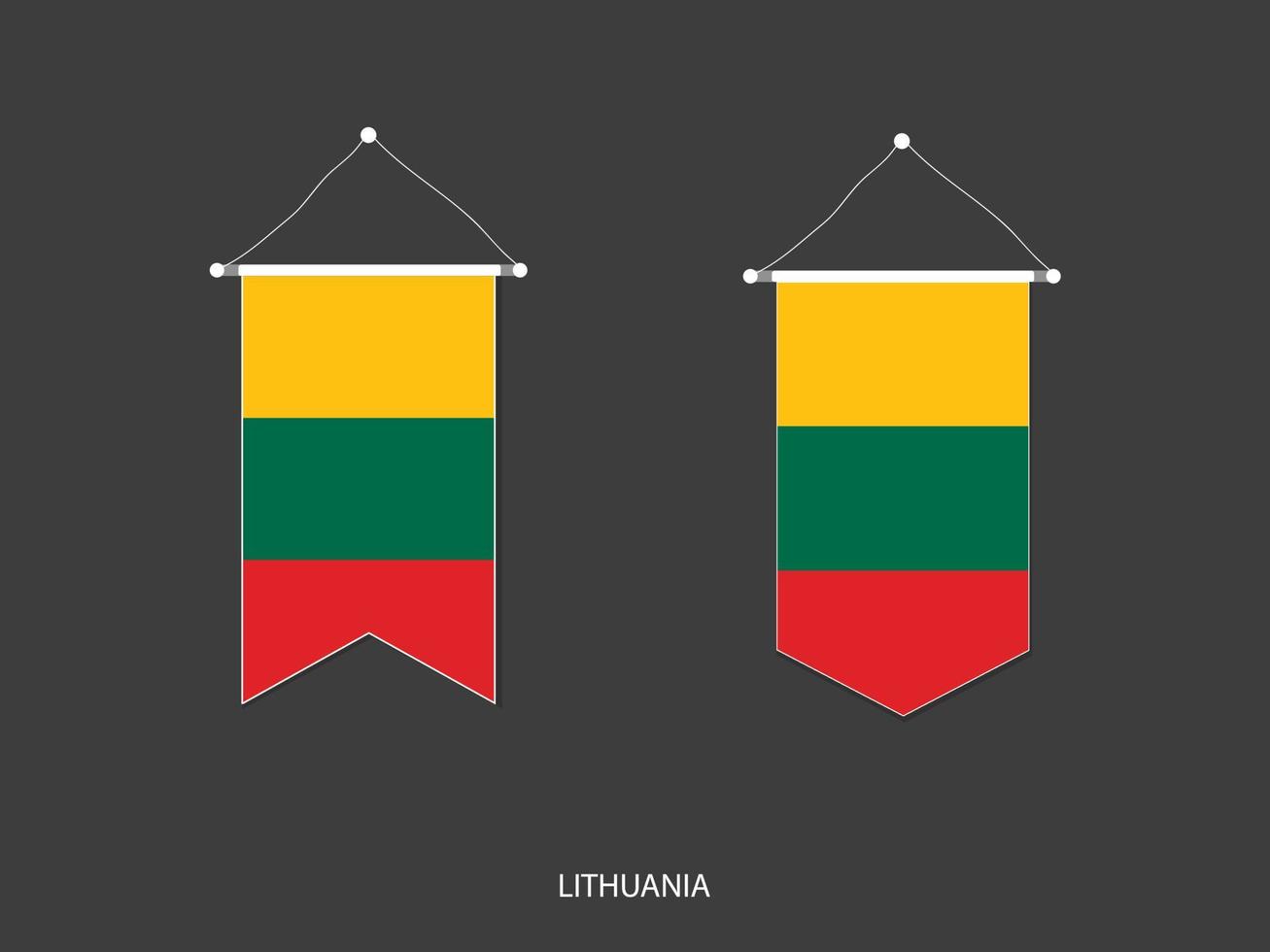 bandera de lituania en varias formas, vector de banderín de bandera de fútbol, ilustración vectorial.