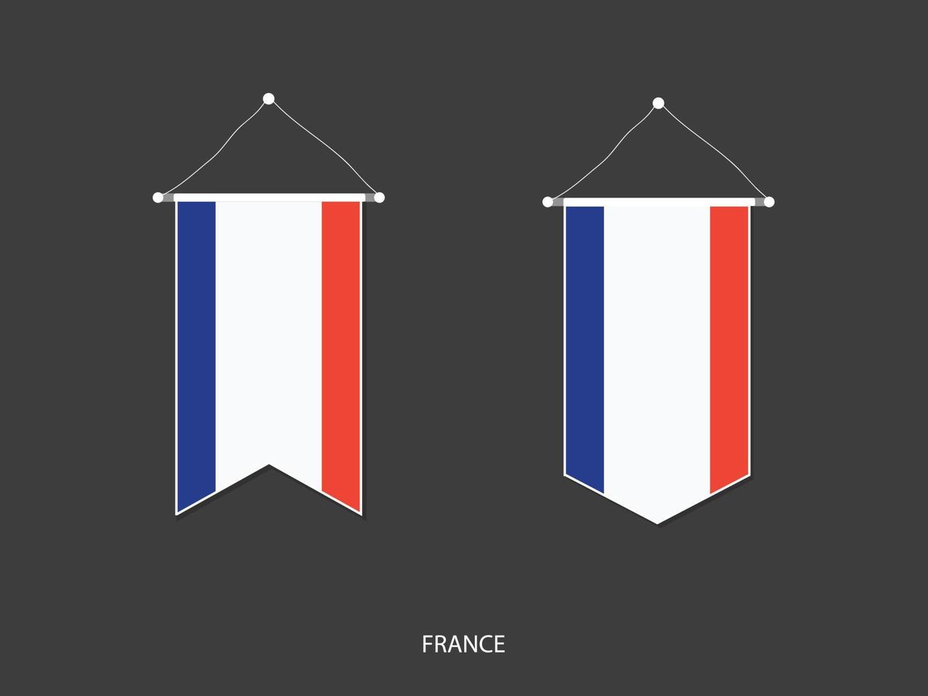 bandera de francia en varias formas, vector de banderín de bandera de fútbol, ilustración vectorial.