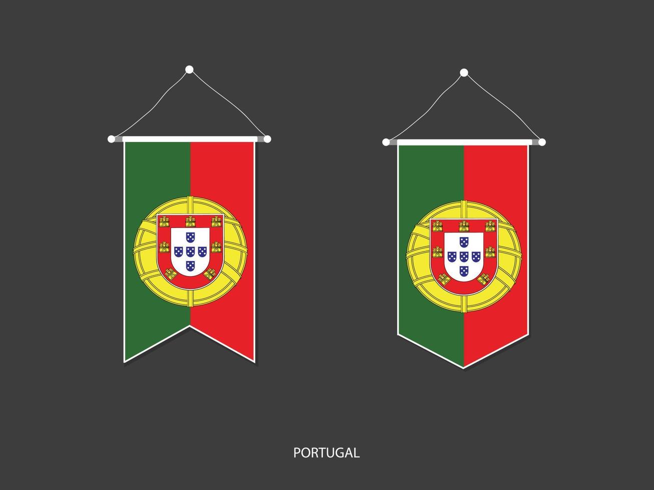 bandera de portugal en varias formas, vector de banderín de bandera de fútbol, ilustración vectorial.