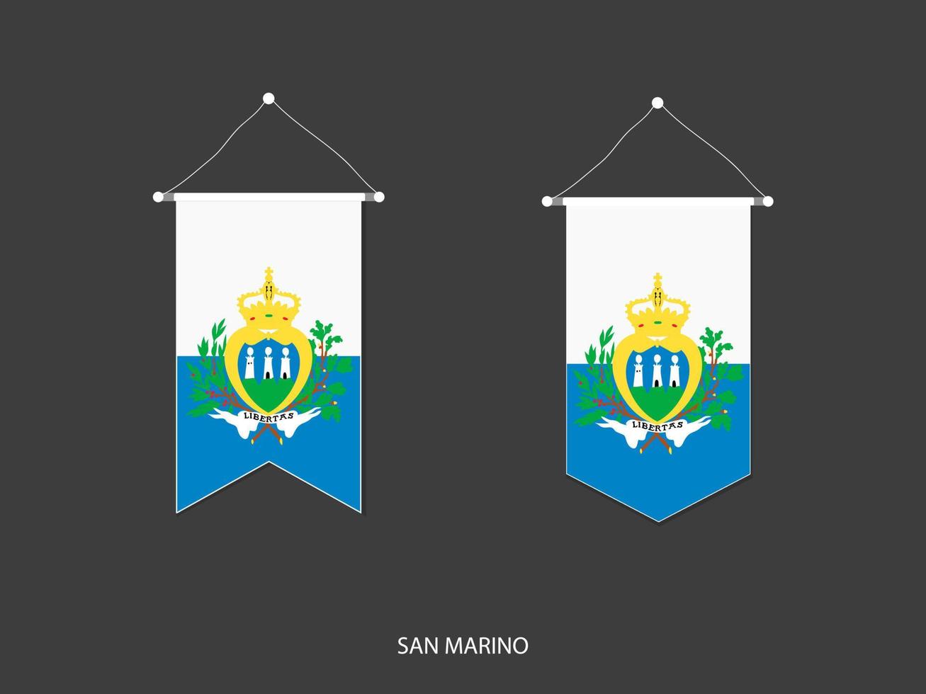 bandera de san marino en varias formas, vector de banderín de bandera de fútbol, ilustración vectorial.