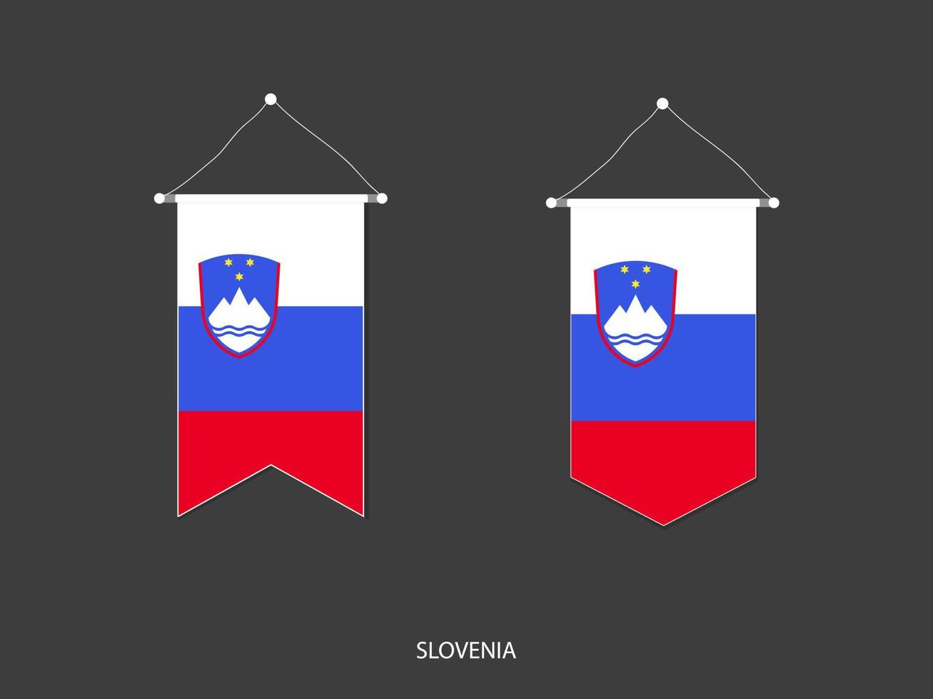 bandera de eslovenia en varias formas, vector de banderín de bandera de fútbol, ilustración vectorial.