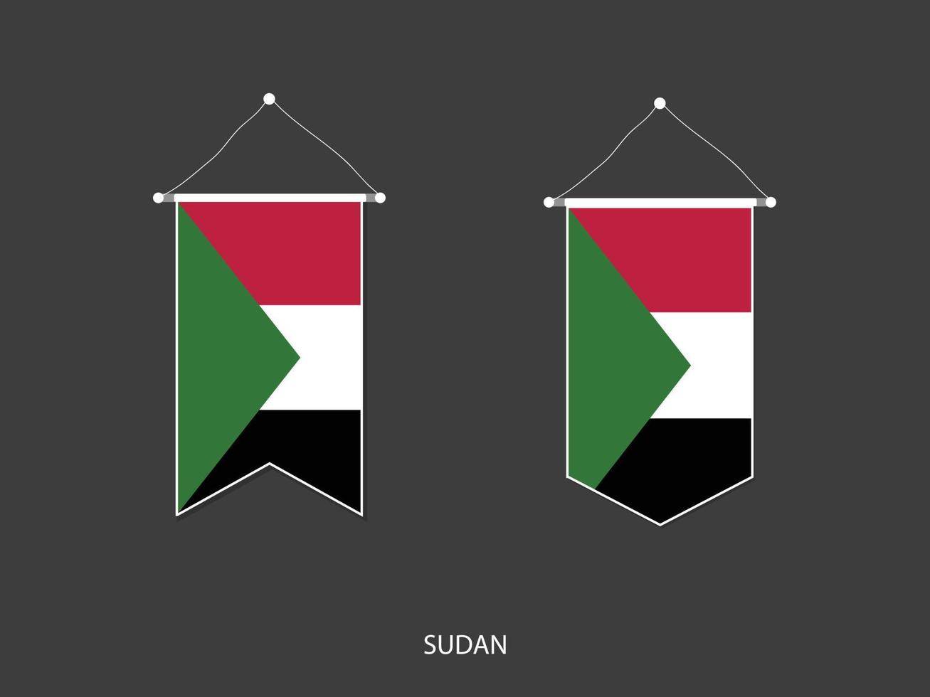 Sudan flag in various shape, Soccer Flag Pennant Vector ,Vector illustration.