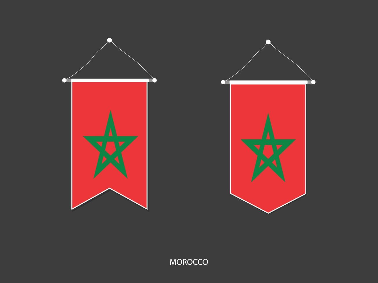 Morocco flag in various shape, Soccer Flag Pennant Vector ,Vector illustration.