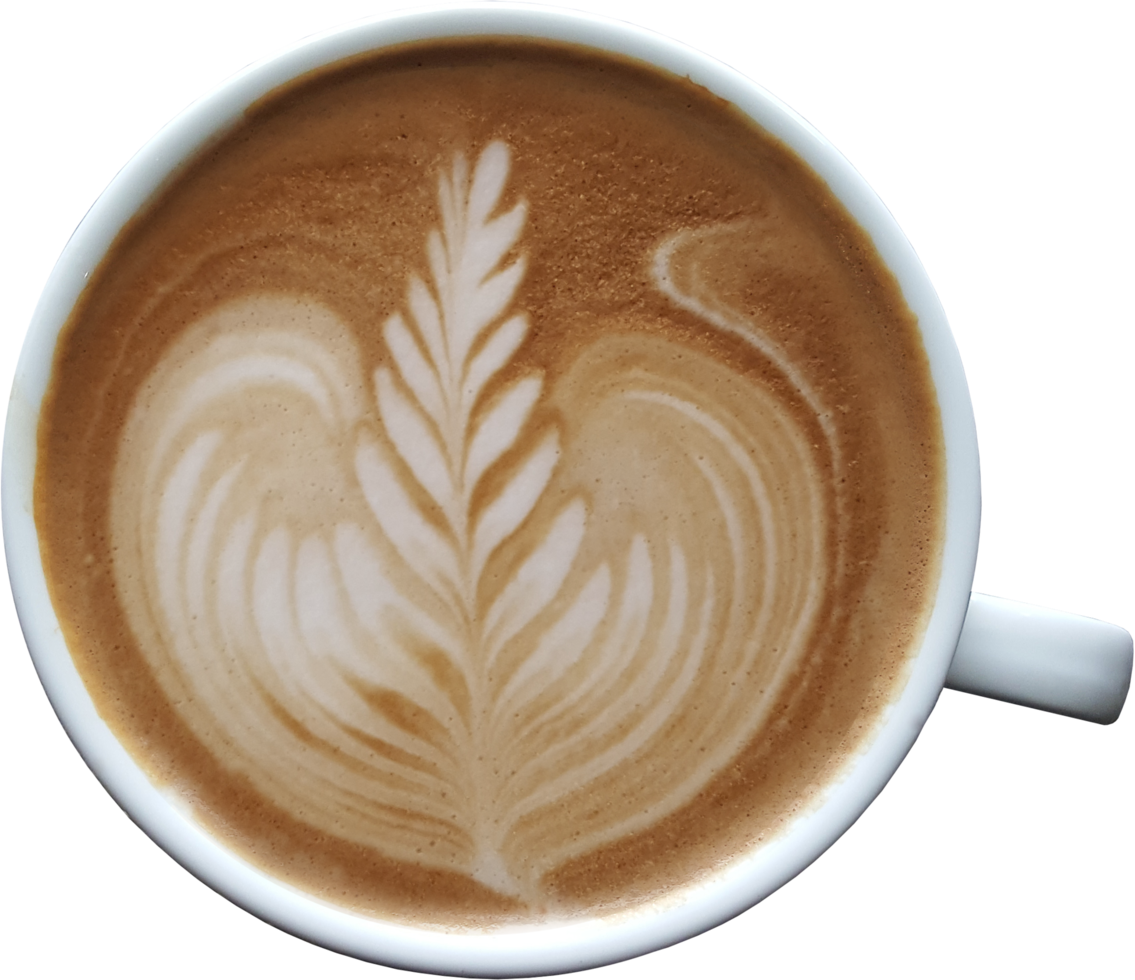 isolated coffee latte top view in a mug. png