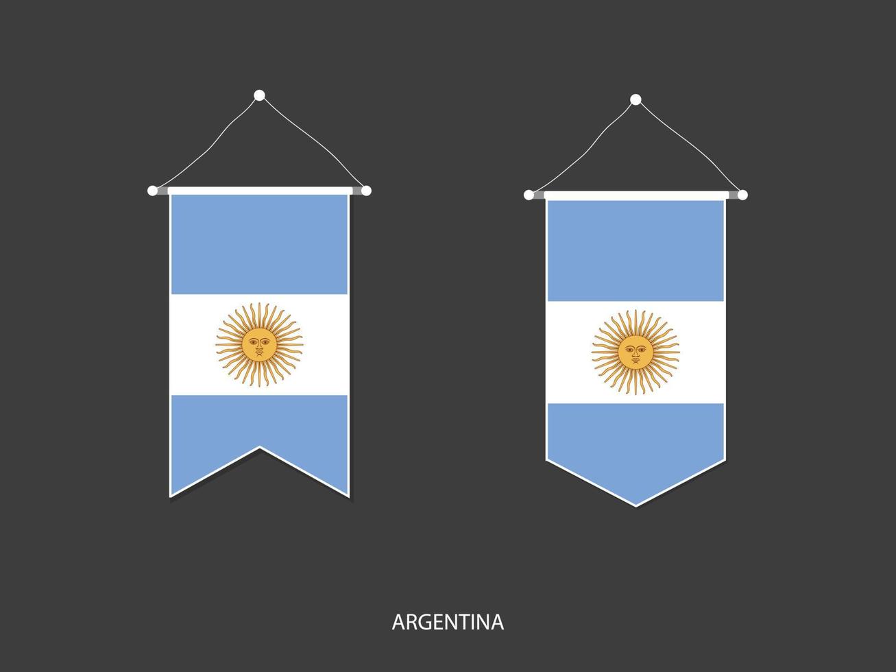 bandera argentina en varias formas, vector de banderín de bandera de fútbol, ilustración vectorial.