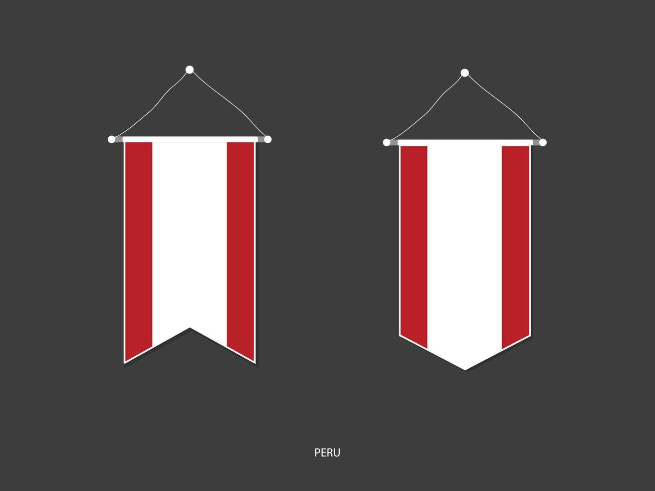 bandera peruana en varias formas, vector de banderín de bandera de fútbol, ilustración vectorial.