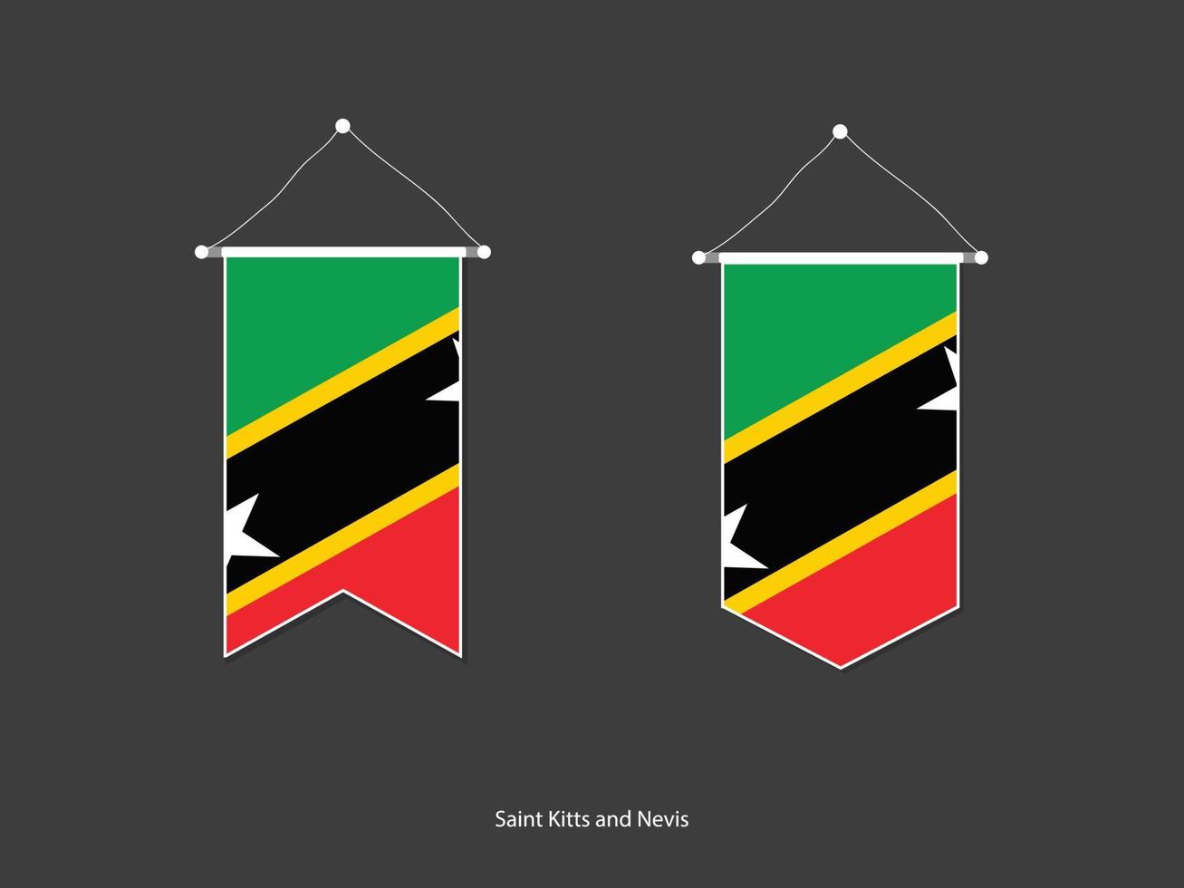 bandera de saint kitts y nevis en varias formas, vector de banderín de bandera de fútbol, ilustración vectorial.