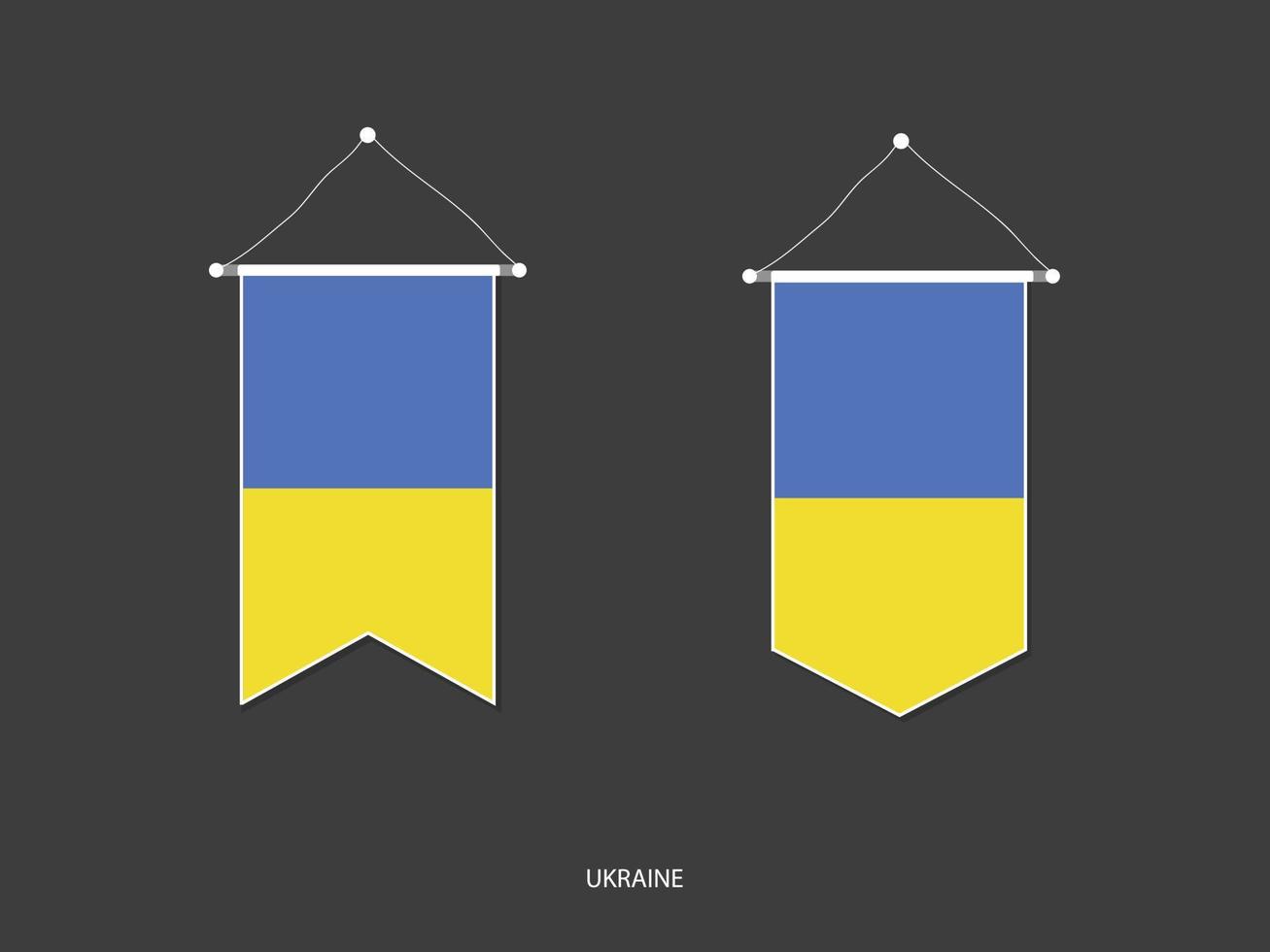 Bandera de Ucrania en varias formas, vector de banderín de bandera de fútbol, ilustración vectorial.